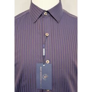 NEW Hart Schaffner Marx Button Collared Down Shirt Blue Plum Striped NWT Size M